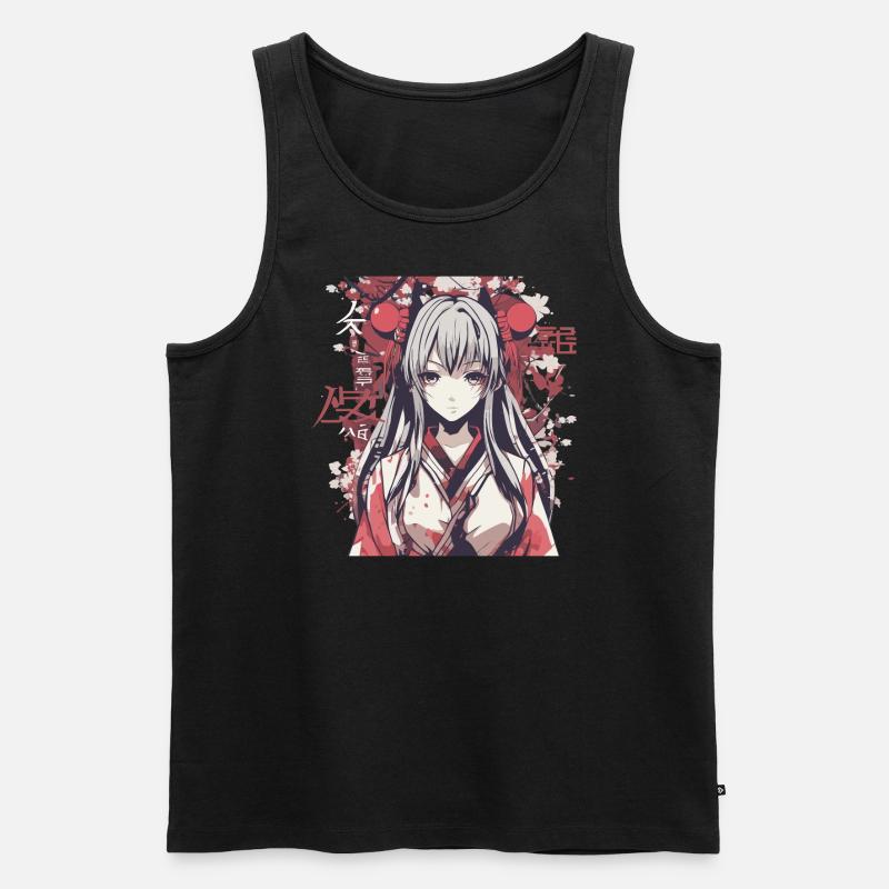 Anime mädchen mit Blüten - Männer Premium Bio Tank Top - Schwarz