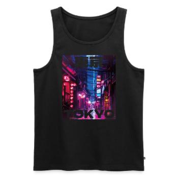 80's Vaporwave Aesthetic Retro Tokyo - Men's Premium Organic Tank Top - black - Front - AI Model Male 178 light (178cm)