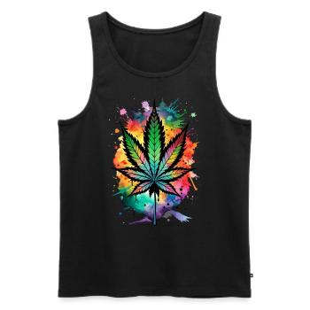 Bombe de couleur au cannabis - Débardeur bio Premium Homme - noir - Devant - AI Model Male 178 light (178cm)