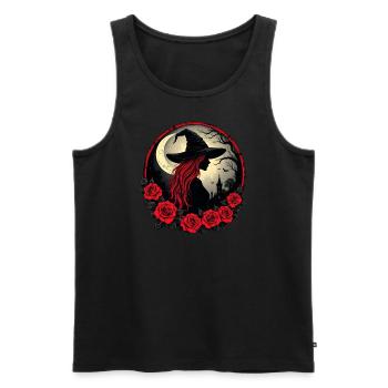 Witch with red hair, castle, moon, bats - Men's Premium Organic Tank Top - black - Front - AI Model Male 178 light (178cm)