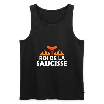 Saucisse - Grillade - Barbecue - Cadeau - Drôle - Débardeur bio Premium Homme - noir - Devant - Michal (187cm)