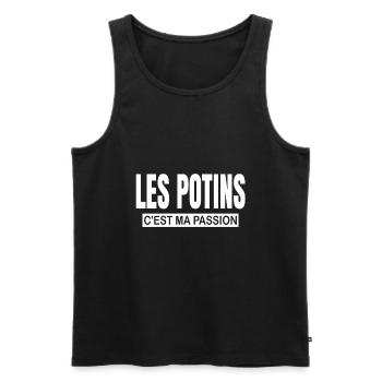 Les potins c'est ma passion humour magazine people - Débardeur bio Premium Homme - noir - Devant - Michal (187cm)