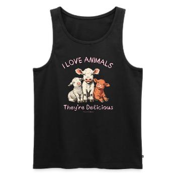 I love Animals they'r delicious Sarcasm - Men's Premium Organic Tank Top - black - Front - AI Model Male 178 light (178cm)