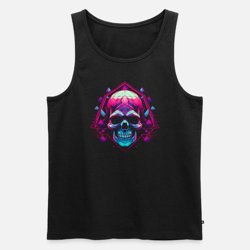 Polygon Synthwave Vaporwave Schädel - Männer Premium Bio Tank Top - Schwarz