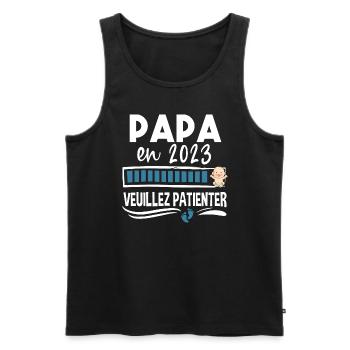 Papa 2023 Bébé Naissance Père Cadeau Humour - Débardeur bio Premium Homme - noir - Devant - Michal (187cm)