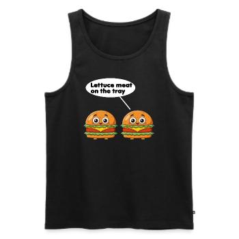 Laitue Viande sur le plateau Burger drôle Jeu de mots - Débardeur bio Premium Homme - noir - Devant - AI Model Male 178 light (178cm)