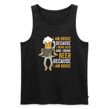 Humour du budget de la bière : fauché mais heureux - Débardeur bio Premium Homme - noir - Devant - Michal (187cm)