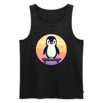 süßer Pinguin auf Skateboard beim Sonnenuntergang - Männer Premium Bio Tank Top - Schwarz - Vorne - AI Model Male 178 light (178cm)