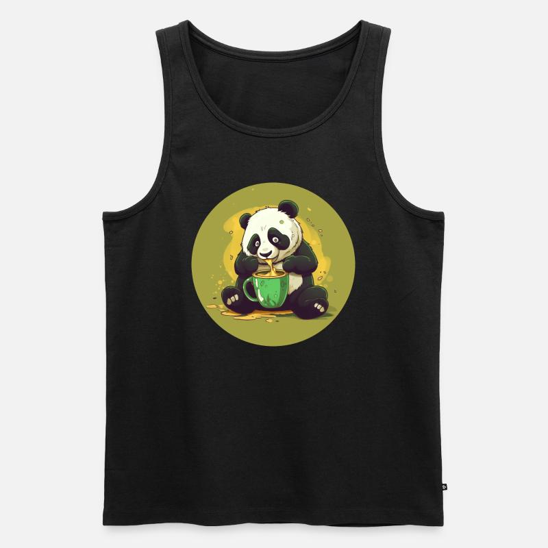 Panda mit Kaffee und Zuckerschock - Männer Premium Bio Tank Top - Schwarz