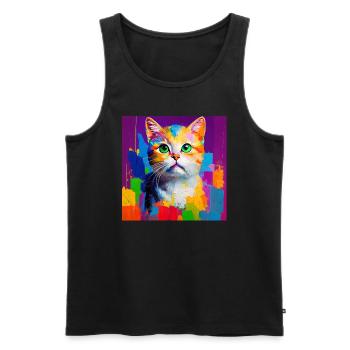 Peinture à l’huile Style Cat Portrait Design pour - Débardeur bio Premium Homme - noir - Devant - Michal (187cm)