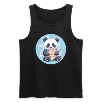 Panda maladroit - Crème glacée et fleurs Coucher de soleil Design - Débardeur bio Premium Homme - noir - Devant - AI Model Male 178 light (178cm)