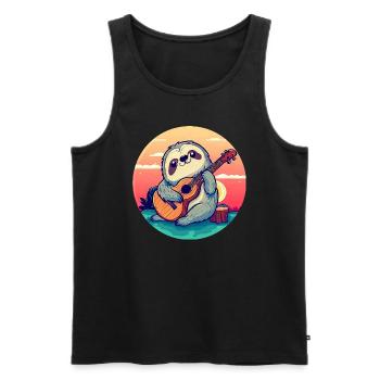 Sloth with guitar in sunset - Men's Premium Organic Tank Top - black - Front - AI Model Male 178 light (178cm)