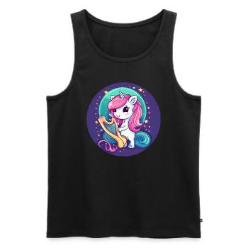 Unicorn playing harp at sunset - Men's Premium Organic Tank Top - black - Front - AI Model Male 178 light (178cm)