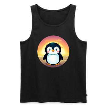Cute penguin with blue eyes at sunset - Men's Premium Organic Tank Top - black - Front - AI Model Male 178 light (178cm)