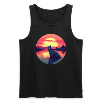 Katze im Wasser Sunset - Männer Premium Bio Tank Top - Schwarz - Vorne - AI Model Male 178 light (178cm)