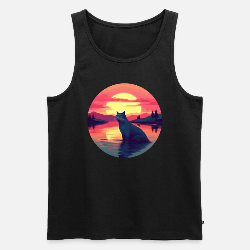 Katze im Wasser Sunset - Männer Premium Bio Tank Top - Schwarz