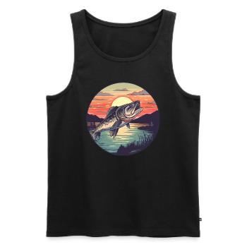 Pêche au sandre au coucher du soleil - Débardeur bio Premium Homme - noir - Devant - Michal (187cm)