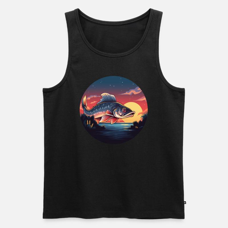 Angler Fisch Forelle Sunset - Männer Premium Bio Tank Top - Schwarz