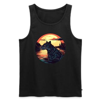 black cat in water at sunset - Men's Premium Organic Tank Top - black - Front - Michal (187cm)