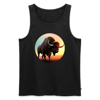 Vache, Buffle, Taureau, Bison au coucher du soleil - Nat - Débardeur bio Premium Homme - noir - Devant - AI Model Male 178 light (178cm)