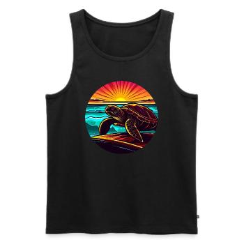 Tortue au coucher du soleil, Inspirant - Débardeur bio Premium Homme - noir - Devant - Michal (187cm)