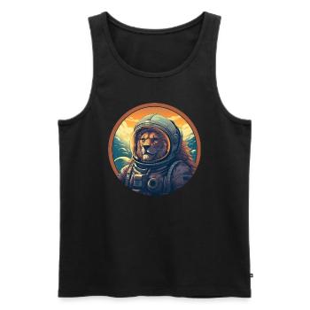 Astronaute Lion au coucher du soleil, créatif - Débardeur bio Premium Homme - noir - Devant - Michal (187cm)