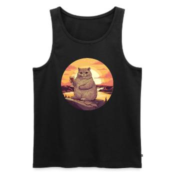 Fette Katze mit Rotweinglas, Humorvolles - Männer Premium Bio Tank Top - Schwarz - Vorne - AI Model Male 178 light (178cm)