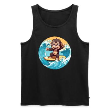 Surfender Schimpanse, Sportliches Tierdesign - Männer Premium Bio Tank Top - Schwarz - Vorne - Michal (187cm)