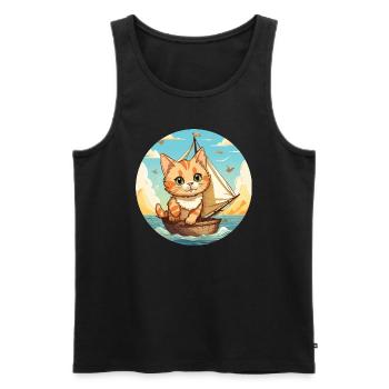 Sailing cat on sailboat, sunset tie - Men's Premium Organic Tank Top - black - Front - AI Model Male 178 light (178cm)