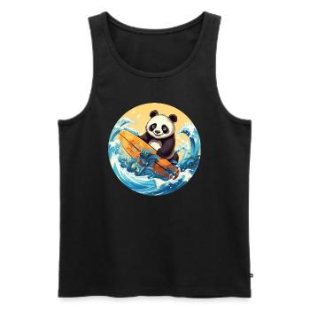 Surfing panda at sunset - Men's Premium Organic Tank Top - black - Front - Michal (187cm)