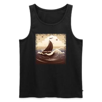 Chocolate brown dinghy on rough seas - Men's Premium Organic Tank Top - black - Front - Michal (187cm)