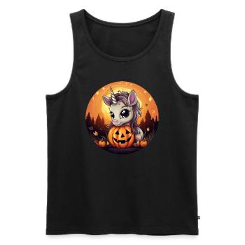Halloween unicorn with pumpkin at sunset - Men's Premium Organic Tank Top - black - Front - Michal (187cm)