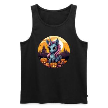 Licorne au coucher du soleil d’automne avec citrouille - Débardeur bio Premium Homme - noir - Devant - Michal (187cm)
