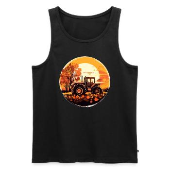 Tracteur dans les feuilles d’automne: Récolte au coucher du soleil - Débardeur bio Premium Homme - noir - Devant - Michal (187cm)
