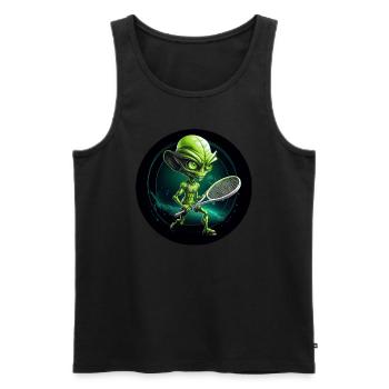 Green alien plays space tennis - Men's Premium Organic Tank Top - black - Front - Michal (187cm)