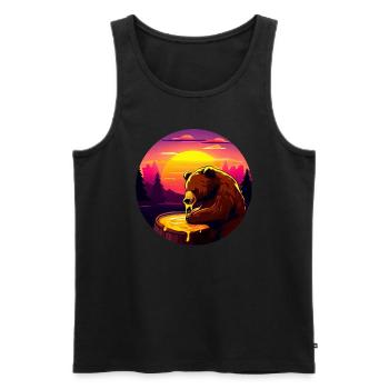 Sunset design with brown bear and honey - Men's Premium Organic Tank Top - black - Front - AI Model Male 178 light (178cm)