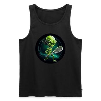 Cool Green Alien Tennis Player: Unique - Men's Premium Organic Tank Top - black - Front - Michal (187cm)