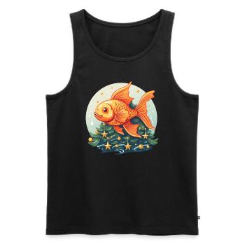 Sapin de Noël avec poisson rouge - Débardeur bio Premium Homme - noir - Devant - AI Model Male 178 light (178cm)