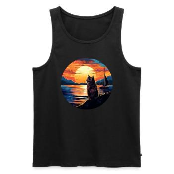 Cat sails on a sailboat into the - Men's Premium Organic Tank Top - black - Front - AI Model Male 178 light (178cm)