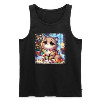 Süße Weihnachtskatze - Lichterketten-Chaos im - Männer Premium Bio Tank Top - Schwarz - Vorne - Michal (187cm)