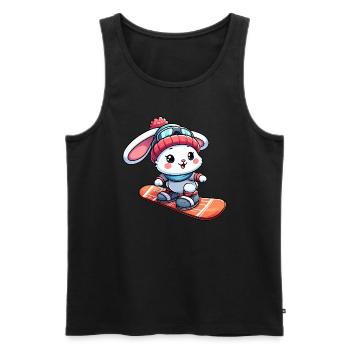 Lapin de neige sur la conception de joie d'hiver de snowboard - Débardeur bio Premium Homme - noir - Devant - AI Model Male 178 light (178cm)