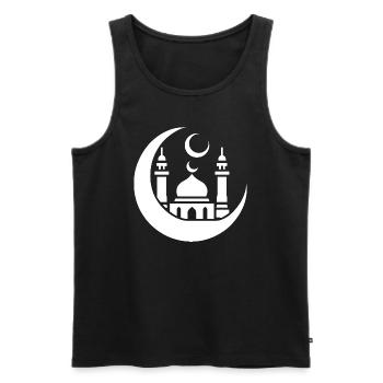 Silhouette de mosquée avec croissant de lune : Art islamique - Débardeur bio Premium Homme - noir - Devant - AI Model Male 178 light (178cm)