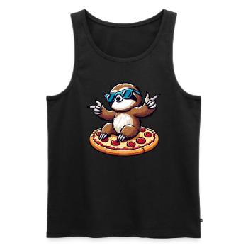 Cool sloth dancing with pizza for pizza lovers - Men's Premium Organic Tank Top - black - Front - Michal (187cm)