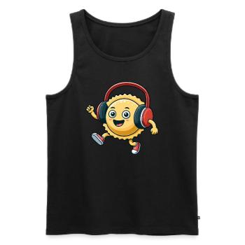 Raviolis Pâtes Italien Techno Danse Dessin animé - Débardeur bio Premium Homme - noir - Devant - Michal (187cm)