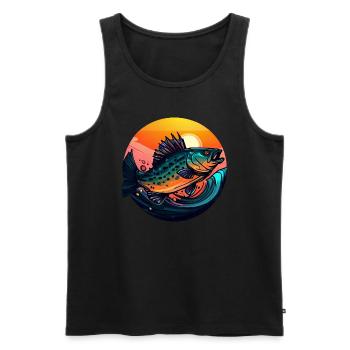 Zander Angler im Sonnenuntergang - Männer Premium Bio Tank Top - Schwarz - Vorne - Michal (187cm)