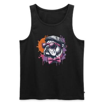Bulldogge mit Opa Hut - Männer Premium Bio Tank Top - Schwarz - Vorne - Michal (187cm)