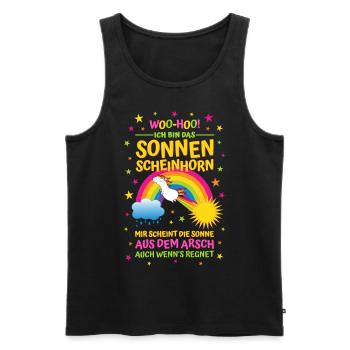 Sonnenscheinhorn mit Spruch Sonne aus dem Arsch - Männer Premium Bio Tank Top - Schwarz - Vorne - AI Model Male 178 light (178cm)