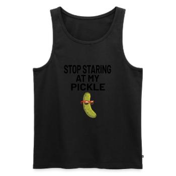 Les hommes qui disent drôle arrêtent de regarder mon cornichon - Débardeur bio Premium Homme - noir - Devant - AI Model Male 178 light (178cm)