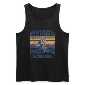 Angeln Né pour aller à la pêche Forcé d’aller à l’école - Débardeur bio Premium Homme - noir - Devant - AI Model Male 178 light (178cm)