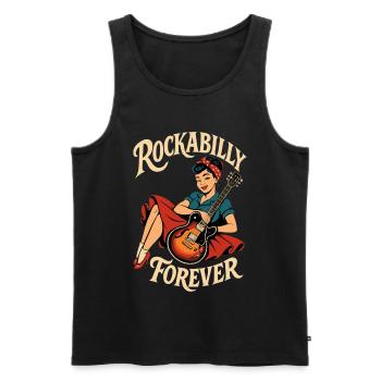 Rockabilly Revival Frau mit Gitarre - Männer Premium Bio Tank Top - Schwarz - Vorne - AI Model Male 178 light (178cm)